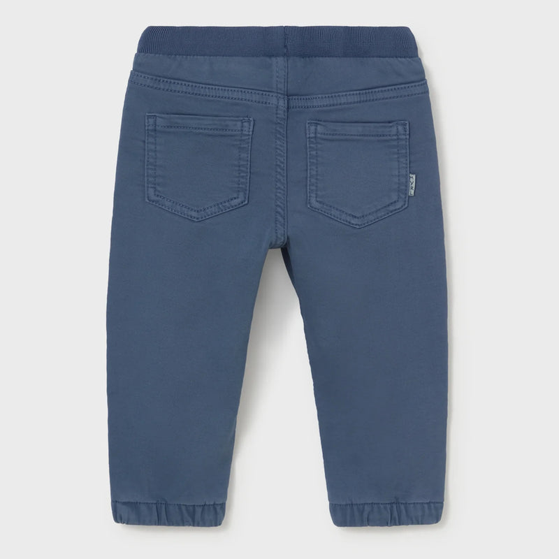 Rear view of the Mayoral blue pull up trousers.