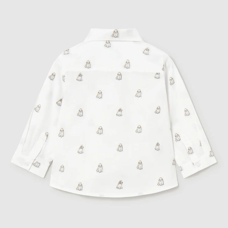 Back of the Mayoral white puppy print shirt.