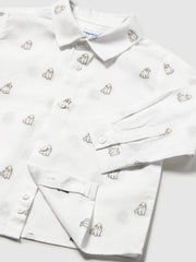 White Mayoral shirt with cute puppy pattern.