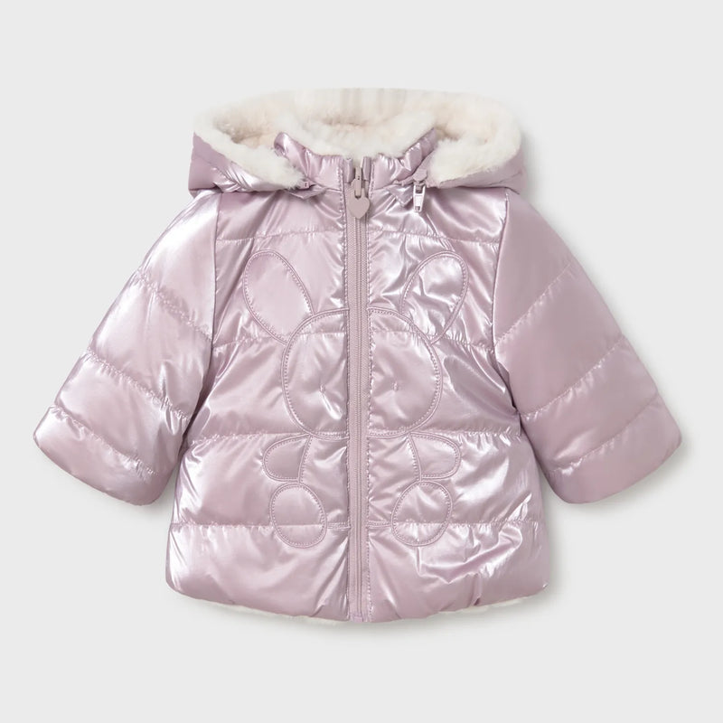 Mauve pink side of the Mayoral reversible coat.