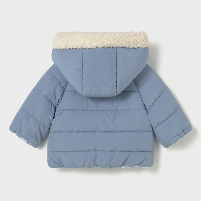 Back of the Mayoral blue reversible coat.