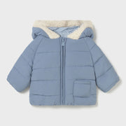 Mayoral reversible coat with plain blue side.