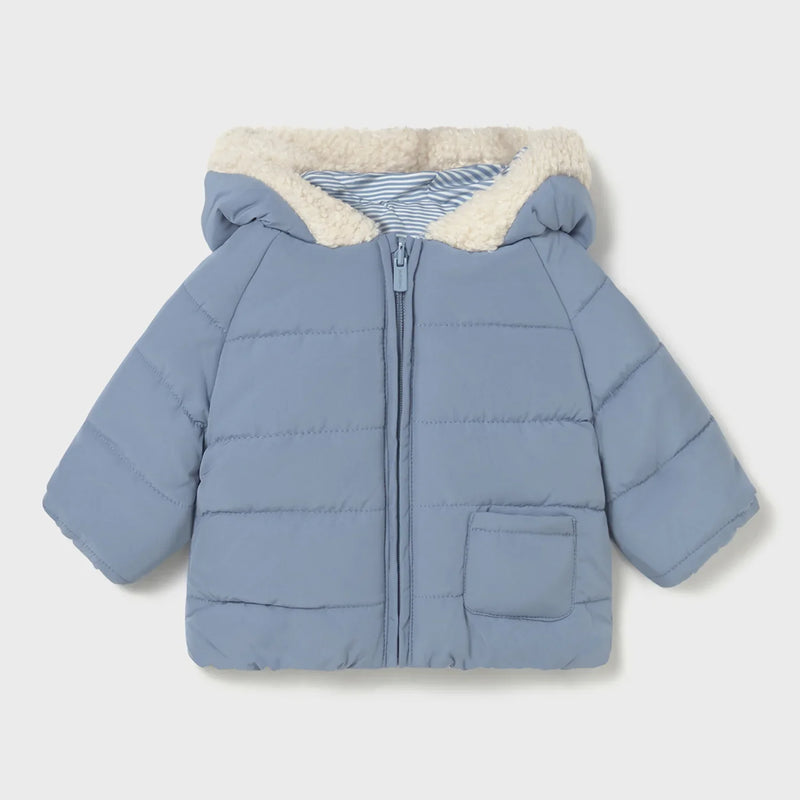 Mayoral reversible coat with plain blue side.