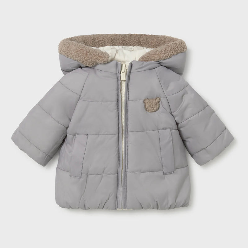 Grey side of the Mayoral baby boy's reversible coat.