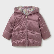Violet purple side of the baby girl's reversible coat.