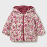Pink floral print side of the Mayoral reversible coat.