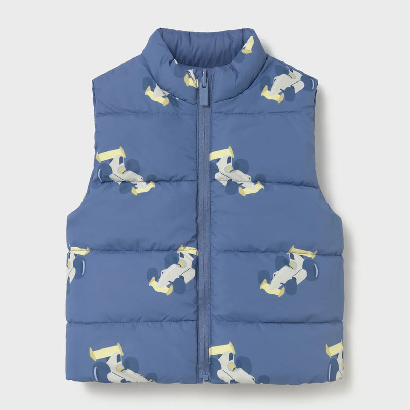 Race care print side side of the Mayoral reversible gilet.