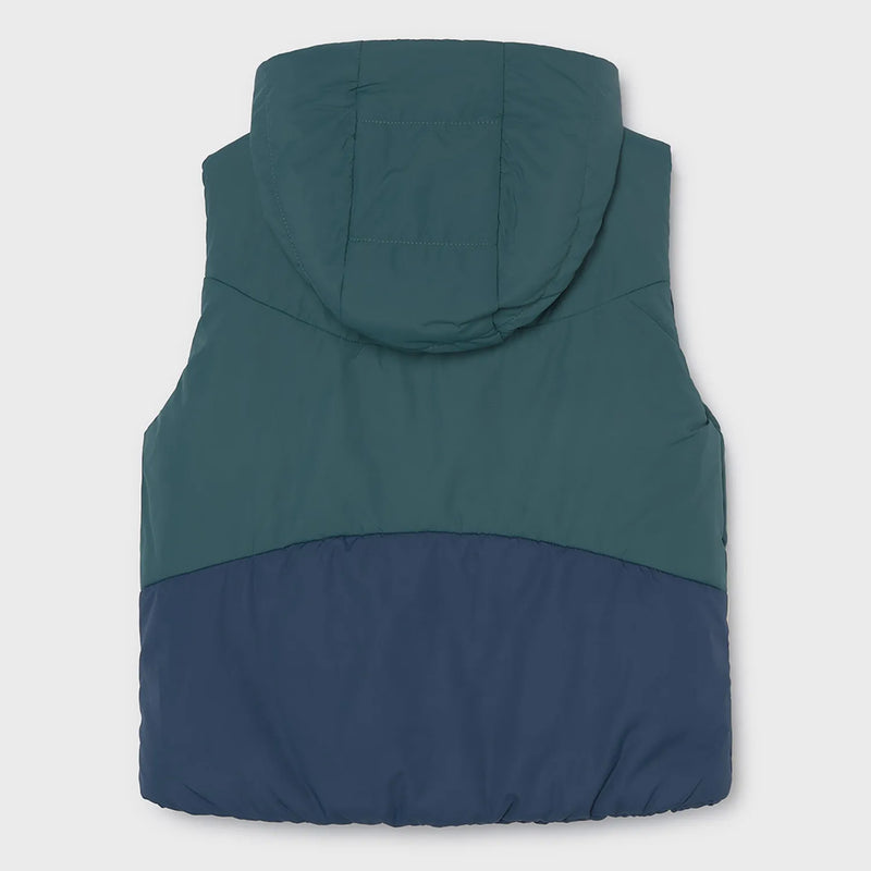 Back of the Mayoral green reversible gilet.