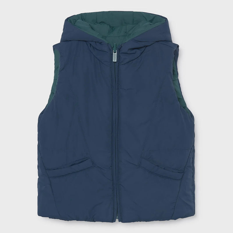 Navy side of the boy's reversible gilet.