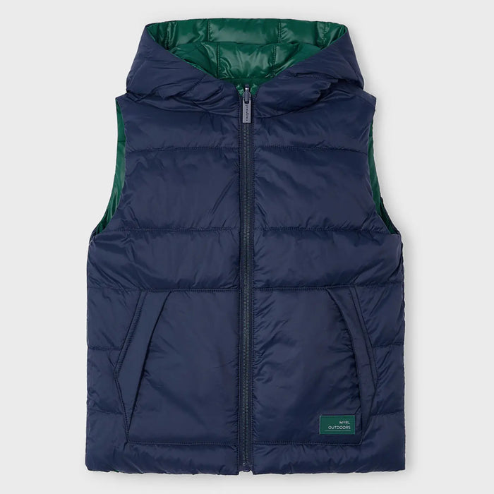 Navy blue side of the Mayoral reversible gilet.