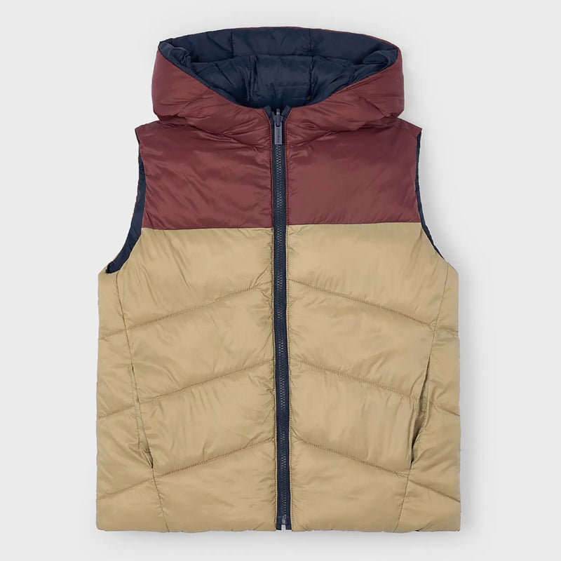 Mayoral reversible gilet with burgundy and gold side.