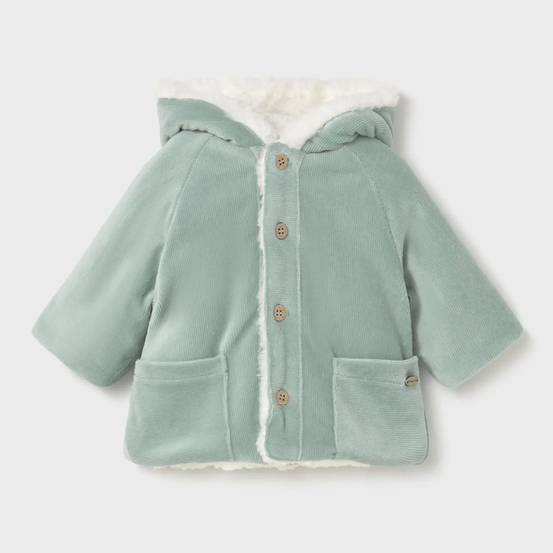 Mayoral reversible coat with sage green corduroy side.