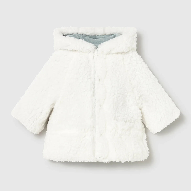 Mayoral reversible coat with white sherpa lined side.