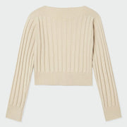 Rear view of the Mayoral cream rib knit sweater.