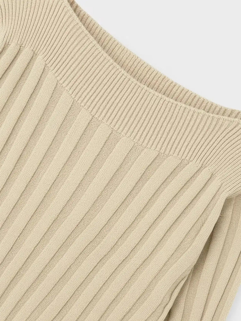 Closer look at the Mayoral rib knit sweater.