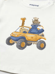 Closer view of the Mayoral safari t-shirt.