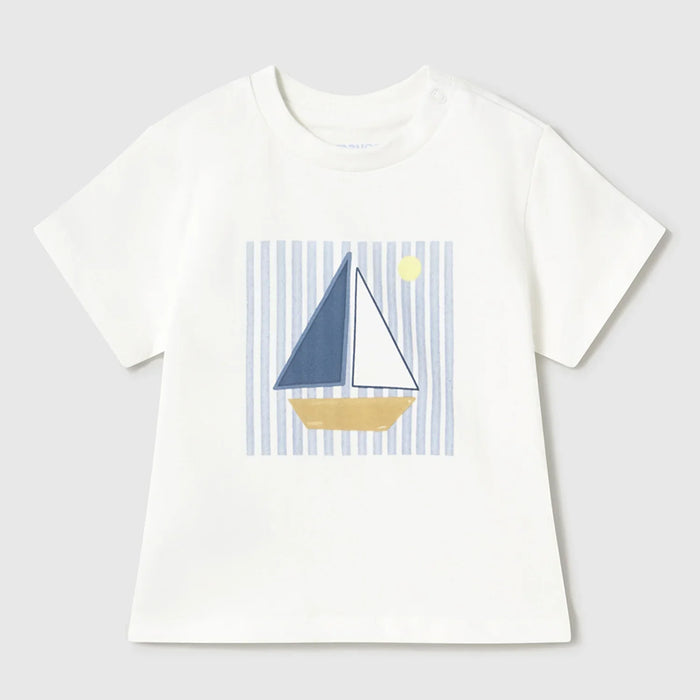 Mayoral boy's white sailboat t-shirt.