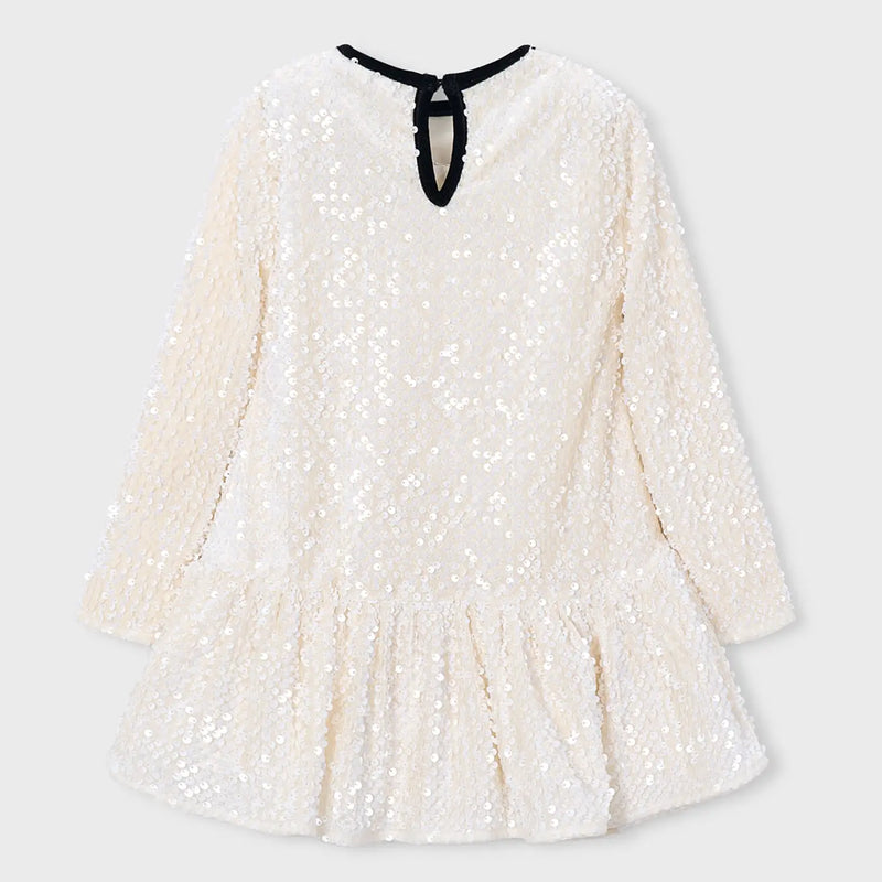 Back of the Mayoral cream sequin dress.