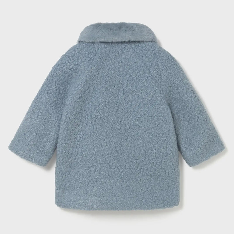 Back of the Mayoral blue shearling coat.