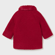 Back of the Mayoral red shearling coat.