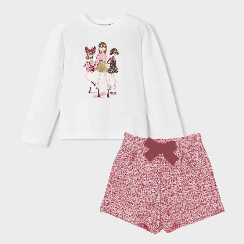 Mayoral Tweed Shorts Set - Red