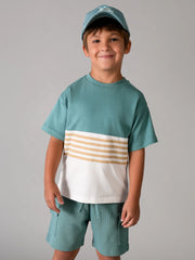 Boy wearing the Mayoral shorts set.