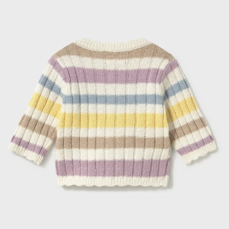 Back of the Mayoral beige striped cardigan.