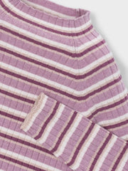 Closer look at the Mayoral striped jumper showing detail of the mockneck.
