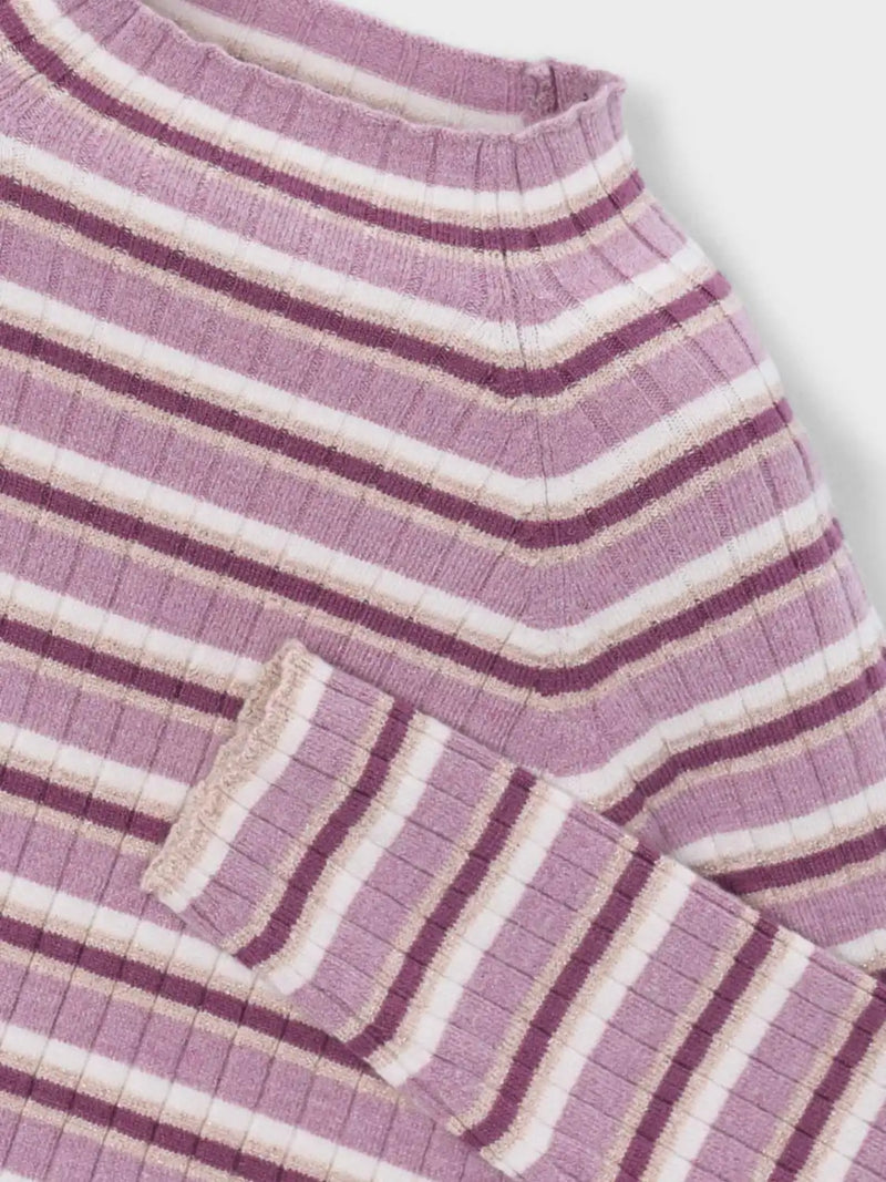 Closer look at the Mayoral striped jumper showing detail of the mockneck.