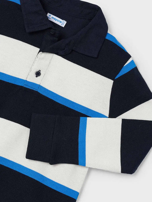 Closer look at the Mayoral striped polo shirt.