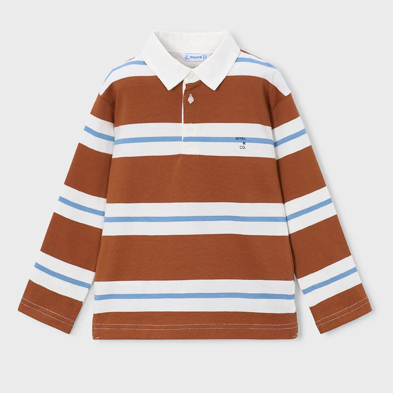 Mayoral boy's brick red striped polo shirt - 04141.