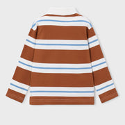 Rear view of the Mayoral boy's striped polo shirt.