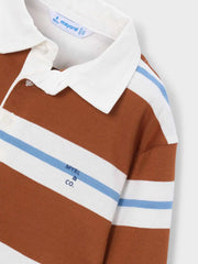 Closer view of the Mayoral striped polo shirt.