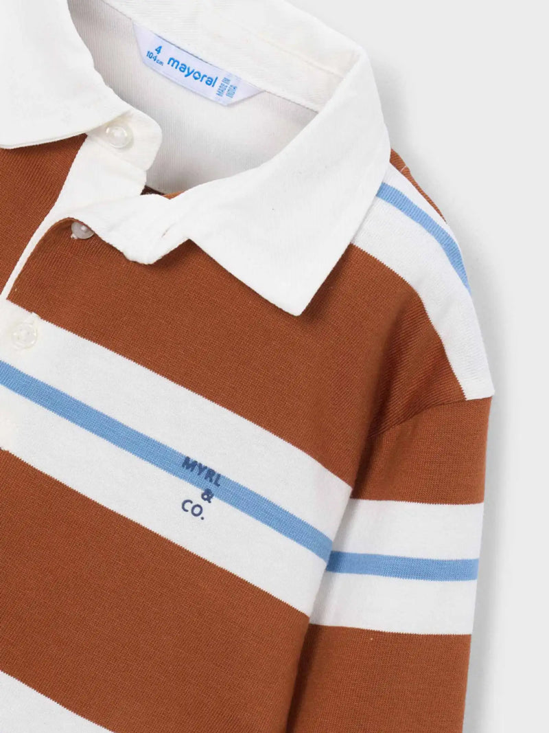 Closer view of the Mayoral striped polo shirt.