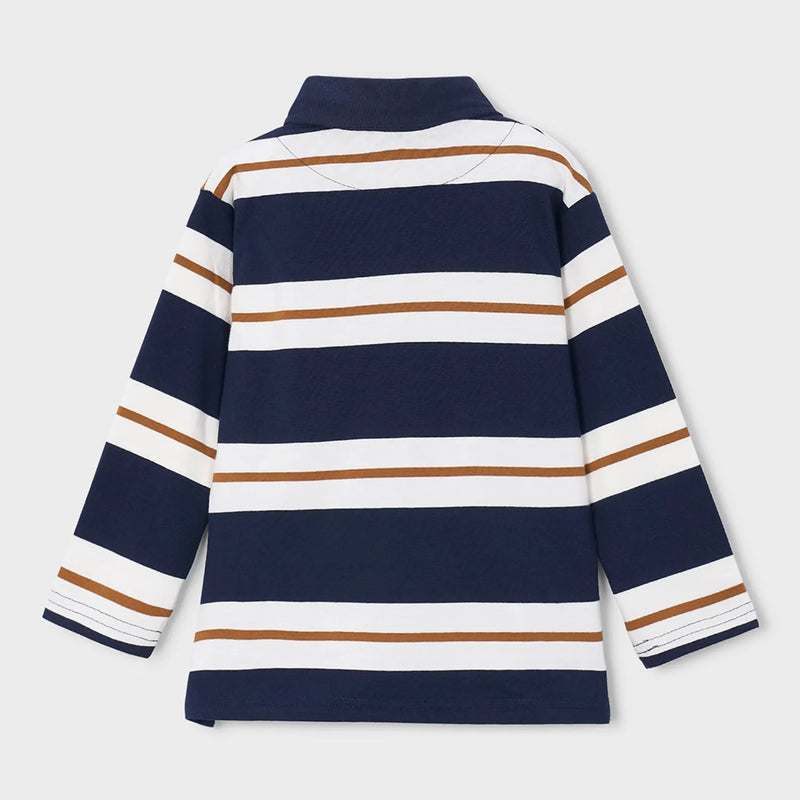 Back of the Mayoral navy striped polo shirt.