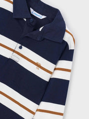 Closer view of the Mayoral striped polo shirt.