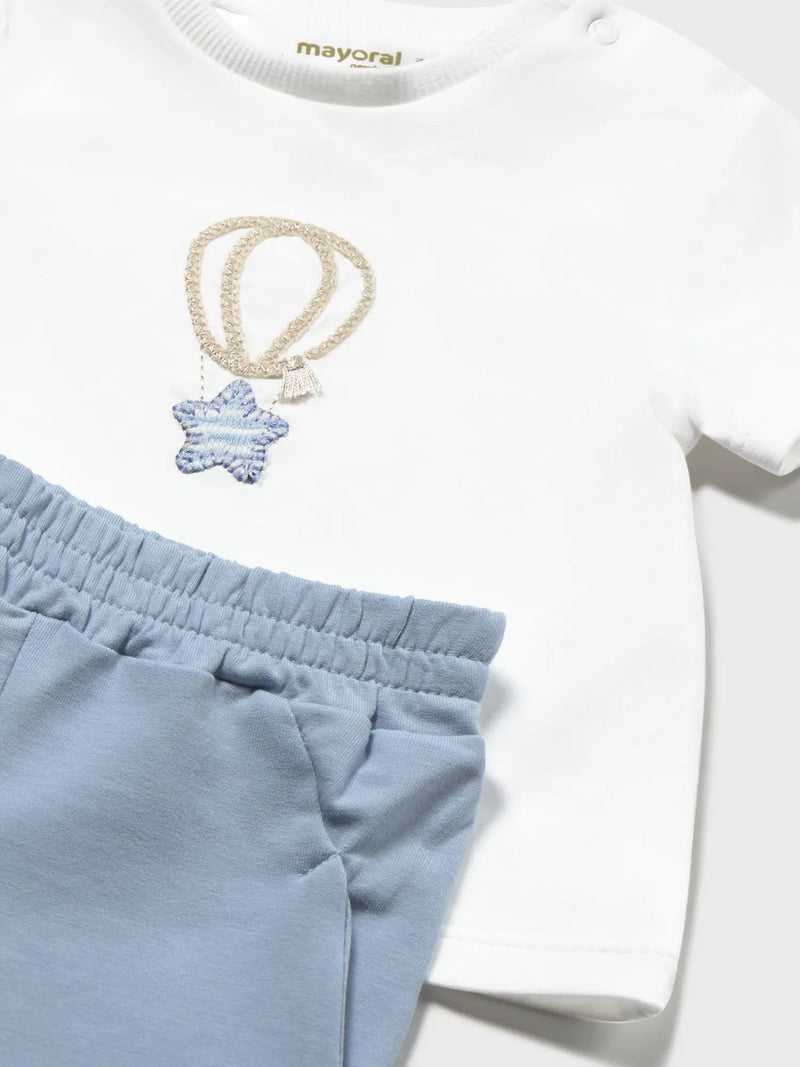 Closer view of the Mayoral striped tracksuit.