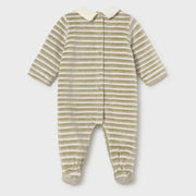 Back of the Mayoral green striped velour babygrow.