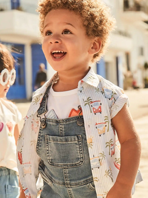 Baby boy wearing the Mayoral surf print shirt.