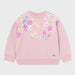 Baby girl's pink sweatshirt, decorated with colourful flowers. 