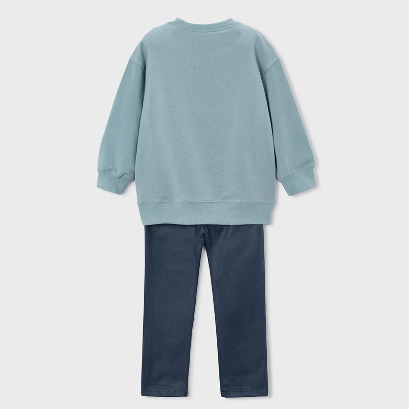 Back of the Mayoral green sweatshirt & leggings set.