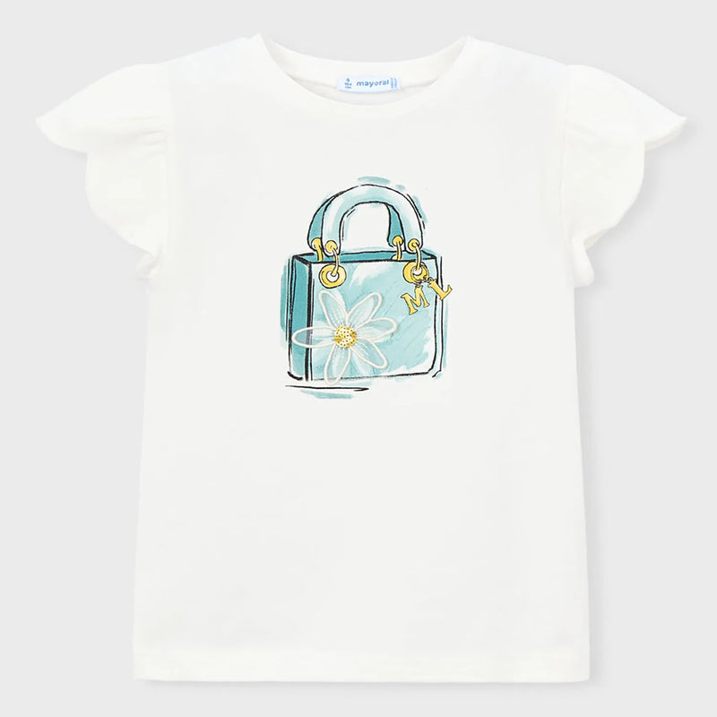 Mayoral girl's white t-shirt with frilled sleeves.
