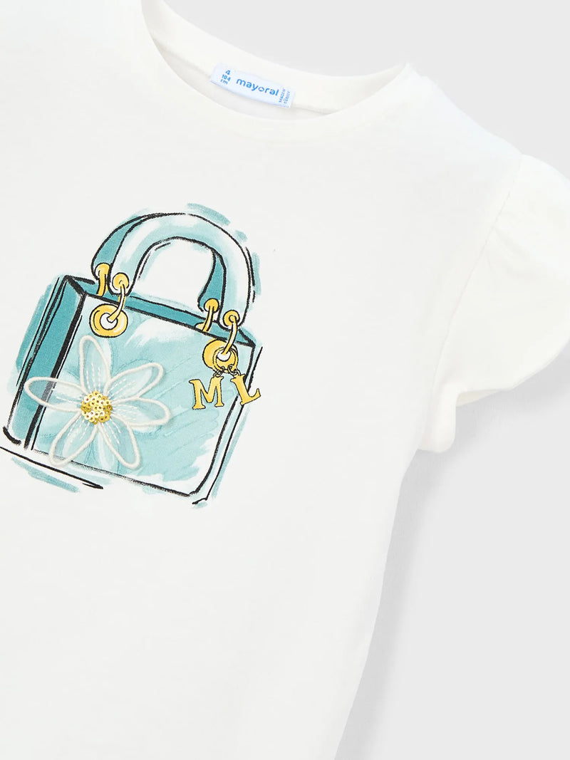 Mayoral white t-shirt with stylish handbag print.