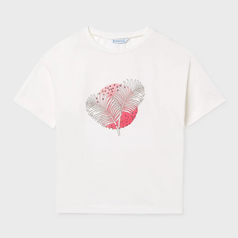 Girl's bright white t-shirt from Mayoral.