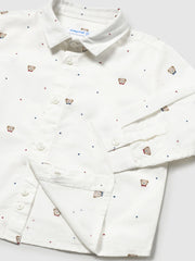 Closer view of the Mayoral teddy bear shirt.