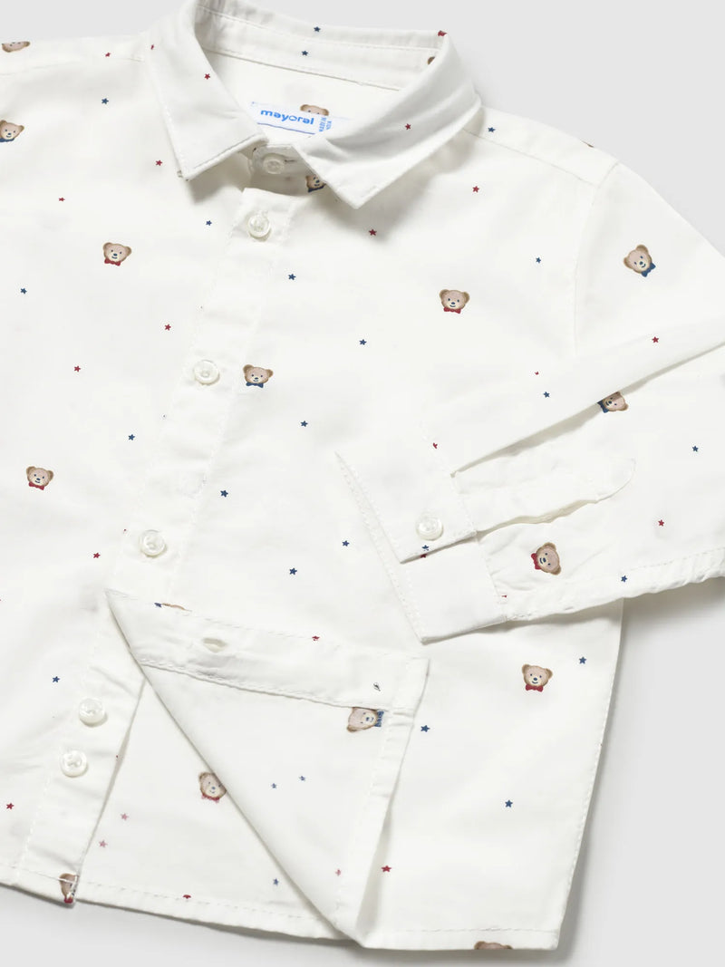 Closer view of the Mayoral teddy bear shirt.
