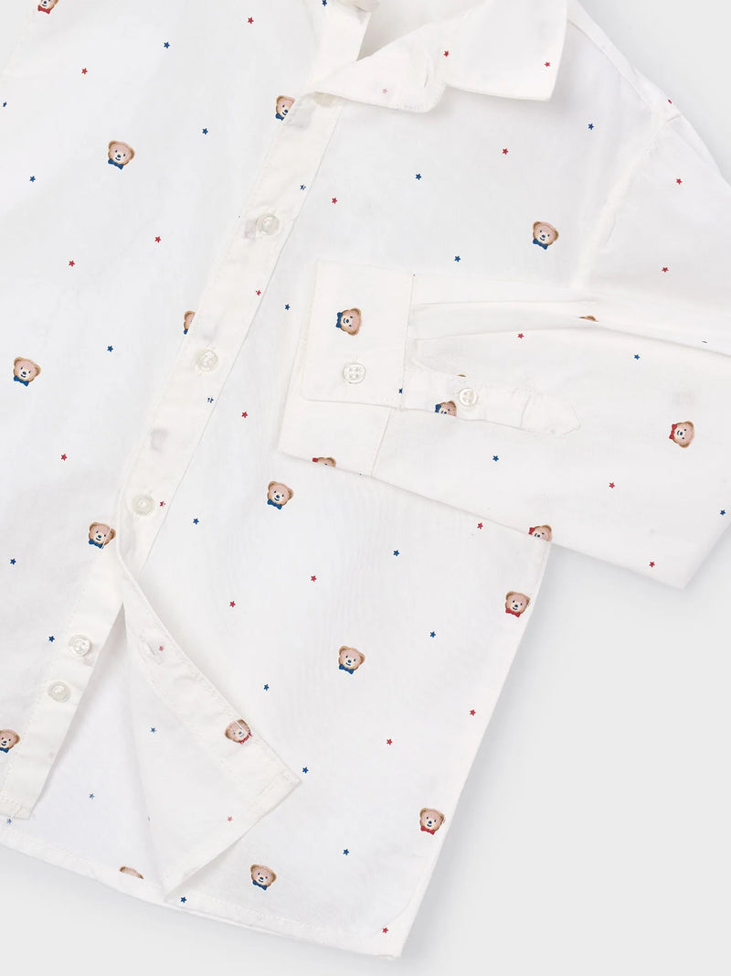 Closer view of the Mayoral teddy bear shirt.