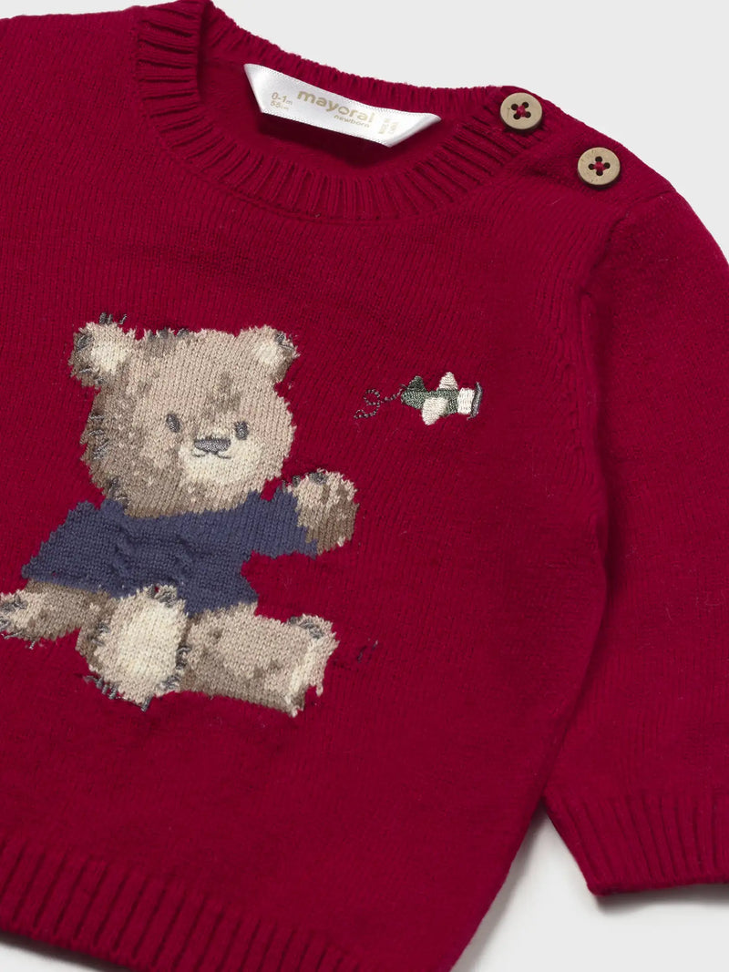 Closer look at the Mayoral teddy bear sweater.