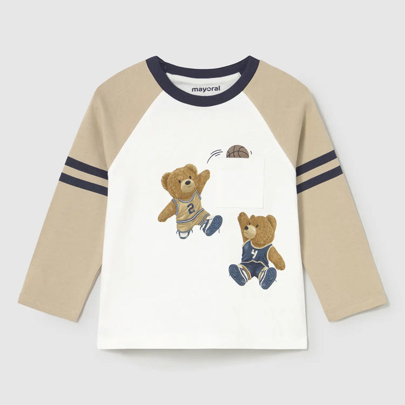 Mayoral Colourblock Teddy Bear T-Shirt - Beige