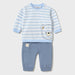 Baby boy's tracksuit with blue and white striped top.